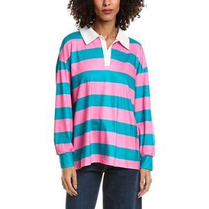 Madison Miles Womens Stripe Polo Shirt, Pink